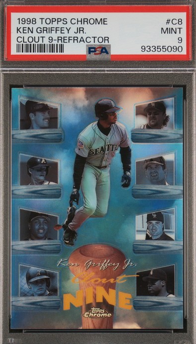 1998 Topps Chrome Clout Nine Refractor Ken Griffey Jr. card #C8 in PSA 9 slab