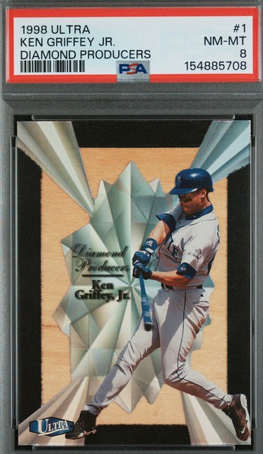 1998 Ultra Diamond Producers Ken Griffey Jr. insert card #1 in PSA 8 slab
