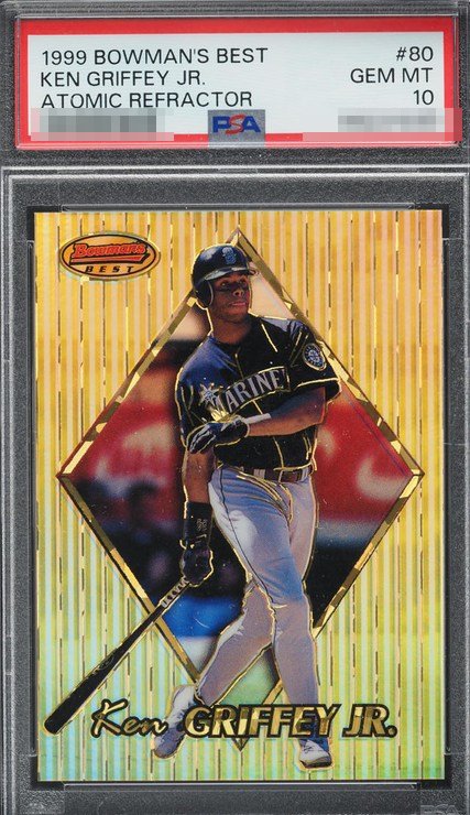 1999 Bowman's Best Atomic Refractor /100 Ken Griffey Jr. card #80 in PSA 10 slab