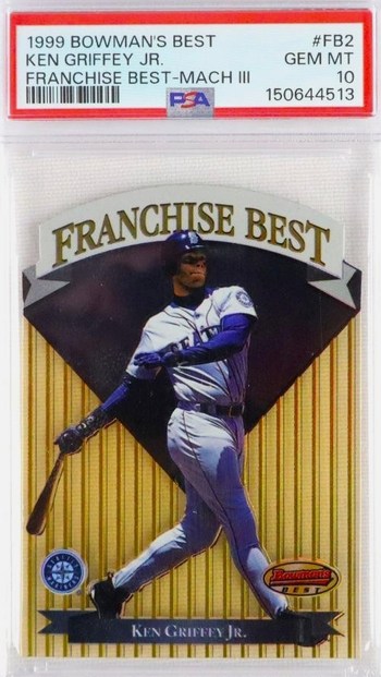 1999 Bowman's Best Franchise Best Mach III Ken Griffey Jr. insert card #FB2, serial numbered /500, in PSA 10 slab