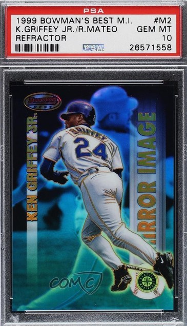 1999 Bowman's Best Mirror Image Refractor Ken Griffey Jr. card #M2 in a PSA 10 slab