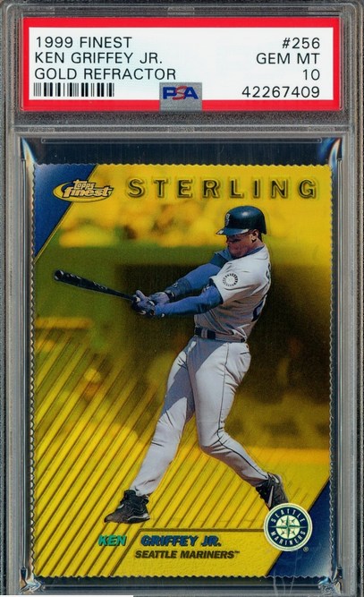 1999 Finest Sterling Gold Refractor Ken Griffey Jr. card #256 in a PSA 10 slab