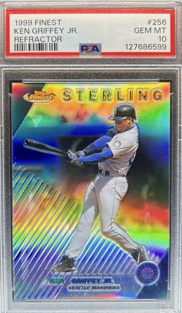 1999 Finest Sterling Refractor Ken Griffey Jr. card #256 in a PSA 10 slab