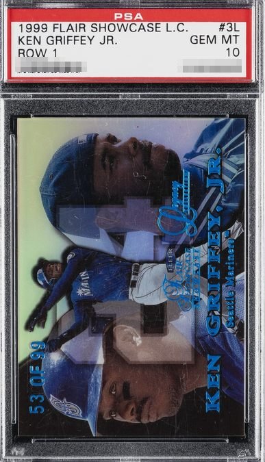 1999 Flair Showcase Legacy Collection Row 1 /99 Ken Griffey Jr. card in PSA 10 slab