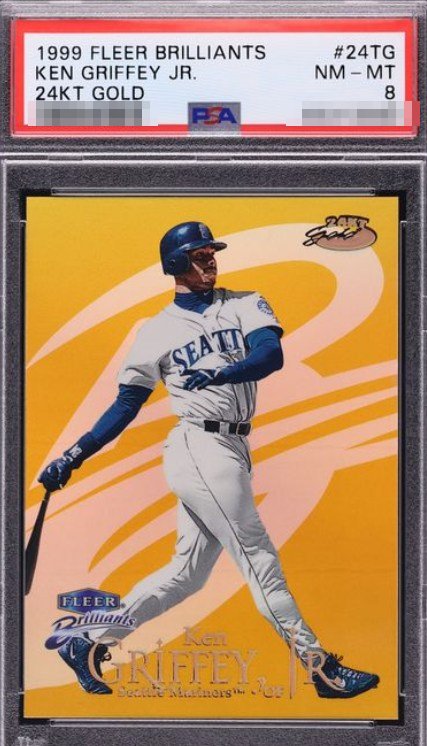 1999 Fleer Brilliants 24kt Gold 1/24 Ken Griffey Jr. card #24TG in PSA 8 slab