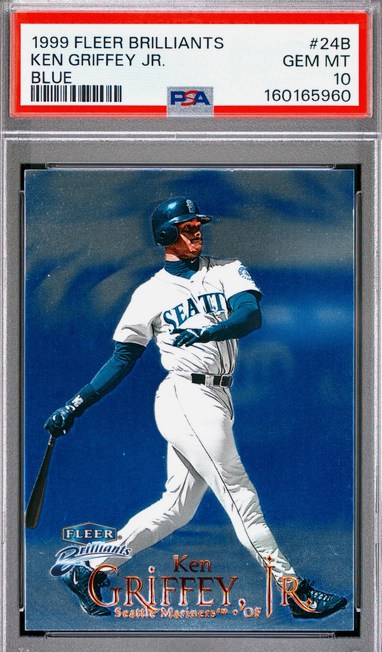 1999 Fleer Brilliants Blue #24B Ken Griffey Jr. card in PSA 10 slab