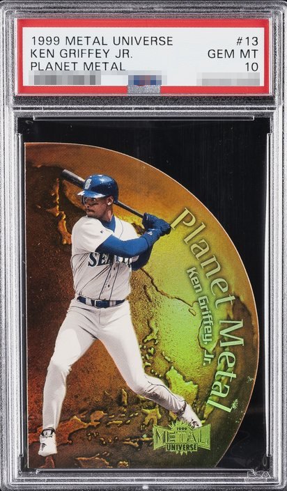 1999 Metal Universe Planet Metal Ken Griffey Jr. die-cut card #13 in PSA 10 slab