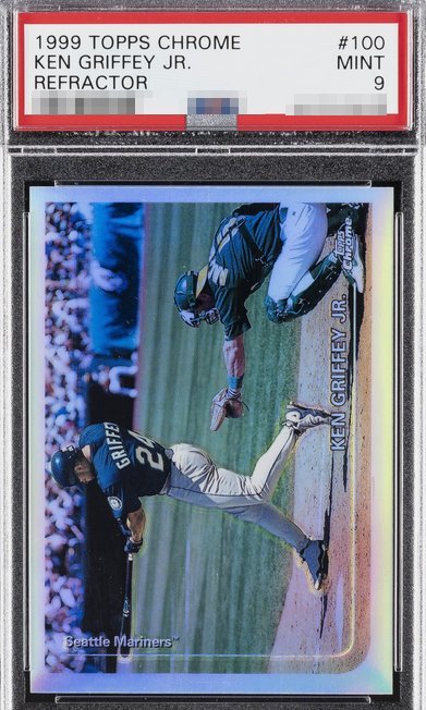 1999 Topps Chrome Refractor Ken Griffey Jr. card #100 in PSA 9 slab