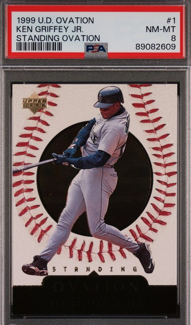 1999 Upper Deck Ovation Standing Ovation #1 Ken Griffey Jr. card in PSA 8 slab